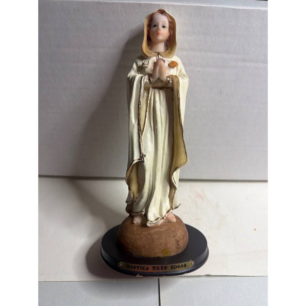 Rosa Mistica Tres Rosas Virgin Mary Statue Religious Figurine Mystical Rose